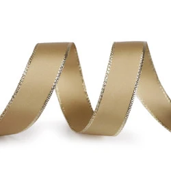 Panglică cu lurex și sârmă pe margine 24 mm - Auriu (20 Metri)