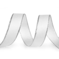 Panglică cu lurex și sârmă pe margine 24 mm - Alb (20 Metri)