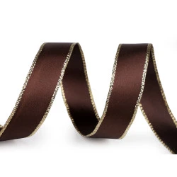 Panglică cu lurex și sârmă pe margine 24 mm - Maro (20 Metri)