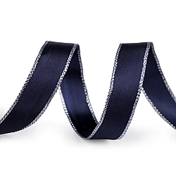 Panglică cu lurex și sârmă pe margine 24 mm - Albastru închis (20 Metri)