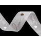 Panglica organza cu imprimeu metalic love, latime 25 mm - Alb (45 Metri)