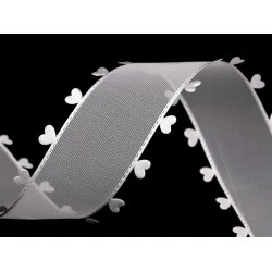 Panglică cu inimioare, lățime 40 mm - Alb (18 Metri)