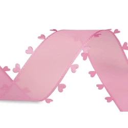 Panglică cu inimioare, lățime 40 mm - Roz deschis (18 Metri)
