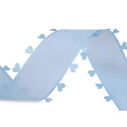 Panglică cu inimioare, lățime 40 mm - Albastru deschis (18 Metri)