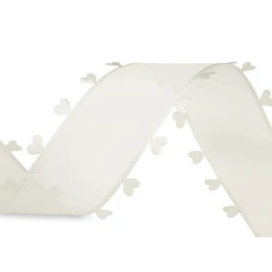 Panglică cu inimioare, lățime 40 mm - Crem deschis (18 Metri)