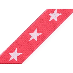 Elastic lat țesut, model steluțe, lățime 20 mm - Roz coral (1 Metru)