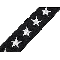 Elastic lat țesut, model steluțe, lățime 20 mm - Negru (1 Metru)