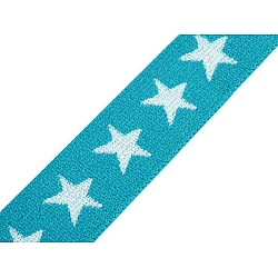 Elastic lat țesut, model steluțe, lățime 20 mm - Turcoaz (1 Metru)