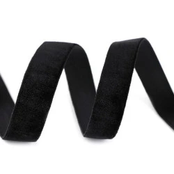 Elastic catifelat, lățime 16 mm - Negru (1 Metru)