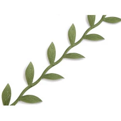 Bandă decorativă cu frunze din satin - Verde (1 Metru)