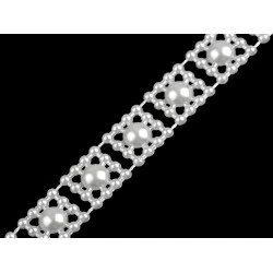 Bandă decorativă cu perle, lățime 9 mm - Alb sidefat (27 Metri)