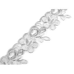 Dantelă brodată pe organza cu fir lame, lățime 58 mm - Argintiu (1 Metru)