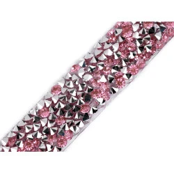 Galon / bandă cu strasuri termoadezivă, lățime 15 mm - Roz baby (1 Metru)