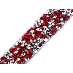 Galon / bandă cu strasuri termoadezivă, lățime 15 mm - Roșu (1 Metru)