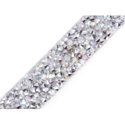 Galon / bandă cu strasuri termoadezivă, lățime 15 mm - Cristal ab (1 Metru)