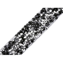 Galon / bandă cu strasuri termoadezivă, lățime 15 mm - Black diamond (1 Metru)