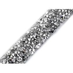 Galon / bandă cu strasuri termoadezivă, lățime 15 mm - Argintiu (1 Metru)