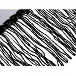 Bandă decorativă organza cu franjuri din paiete, lățime 32 cm - Negru (1 Metru)