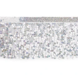 Franjuri cu paiete holografice, latime 15 cm - Argintiu (1 Metru)