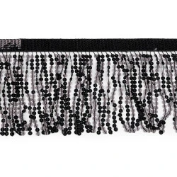 Franjuri cu paiete holografice, latime 15 cm - Negru (1 Metru)