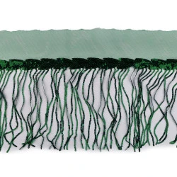 Banda / galon organza cu franjuri din paiete, latime 20 cm - Verde închis (1 Metru)