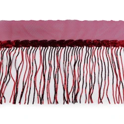 Banda / galon organza cu franjuri din paiete, latime 20 cm - Vișiniu (1 Metru)