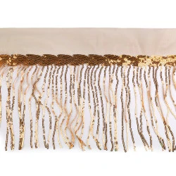 Banda / galon organza cu franjuri din paiete, latime 20 cm - Auriu (1 Metru)