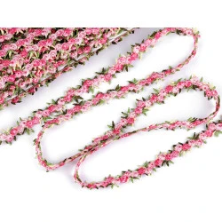 Galon brodat cu flori 3d, lățime 20 mm - Roz mediu (1 Metru)