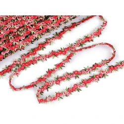 Galon brodat cu flori 3d, lățime 20 mm - Roșu deschis (1 Metru)