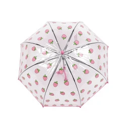 Umbrelă transparentă pop-up pentru copii, căpșuni - Roz (1 Bucată)
