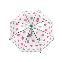 Umbrelă transparentă pop-up pentru copii, căpșuni - Verde (1 Bucată)