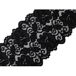 Dantelă elastică / aplicație, lățime 15 cm - Negru (18 Metri)