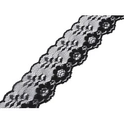 Dantelă sintetică, lățime 36 mm - Negru (1 Metru)