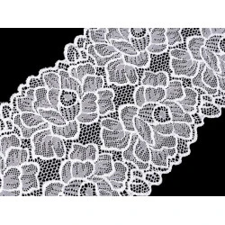 Dantelă elastică, lățime 15,5 cm - Alb zăpadă (1 Metru)