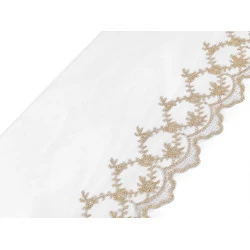 Dantela brodata pe organza cu lurex latime 17 cm - Off white (1 Metru)