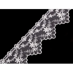 Dantela brodata pe organza, latime 65 mm - Alb (1 Metru)