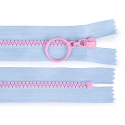 Fermoar din plastic colorat no 5 lungime 15 cm cu cursor decorativ - Albastru deschis (1 Bucată)