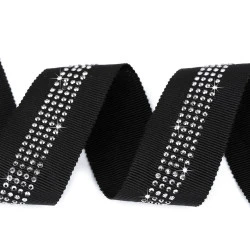 Vipușcă / bandă ripsată cu strasuri, lățime 30 mm - Negru (1 Metru)