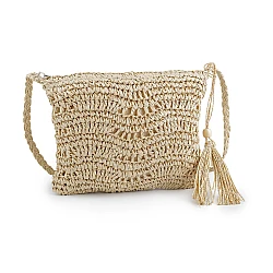 Geantă de mână croșetată din rafie - cu fermoar 27x23 cm - Natur (1 Bucată)