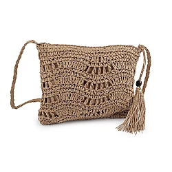 Geantă de mână croșetată din rafie - cu fermoar 27x23 cm - Maro natural (1 Bucată)