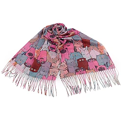 Eșarfă de vară / șalcu franjuri pisici 70x180 cm - Roz (1 Bucată)