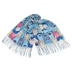 Eșarfă de vară / șalcu franjuri pisici 70x180 cm - Albastru deschis (1 Bucată)