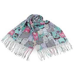 Eșarfă de vară / șalcu franjuri pisici 70x180 cm - Verde mentă (1 Bucată)