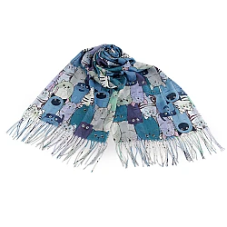 Eșarfă de vară / șalcu franjuri pisici 70x180 cm - Gri petrol (1 Bucată)