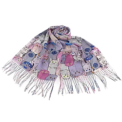 Eșarfă de vară / șalcu franjuri pisici 70x180 cm - Lila (1 Bucată)