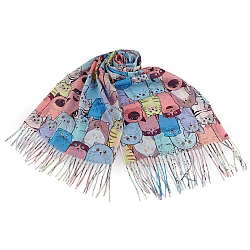 Eșarfă de vară / șalcu franjuri pisici 70x180 cm - Multicolor (1 Bucată)