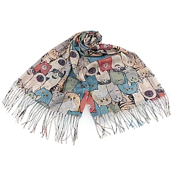 Eșarfă de vară / șalcu franjuri pisici 70x180 cm - Bej deschis (1 Bucată)