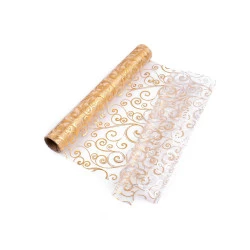 Organza decorativă, imprimeu metalizat, lățime 36 cm - Auriu (1 Metru)
