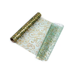 Organza decorativă, imprimeu metalizat, lățime 36 cm - Verde închis (1 Metru)