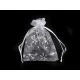 Săculeț organza cu fulgi de nea, 9x12 cm - Alb (10 Bucăți)